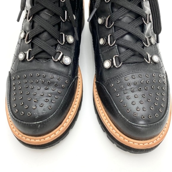 Am AImeini Studded Lace up Lambskin Leather Biker Boot in Black - Picture 12 of 12